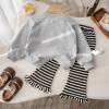 Fashionable bow print sweatshirts for children and girls, stylish striped lace casual pants, new two-piece sets for spring and autumn details Picture